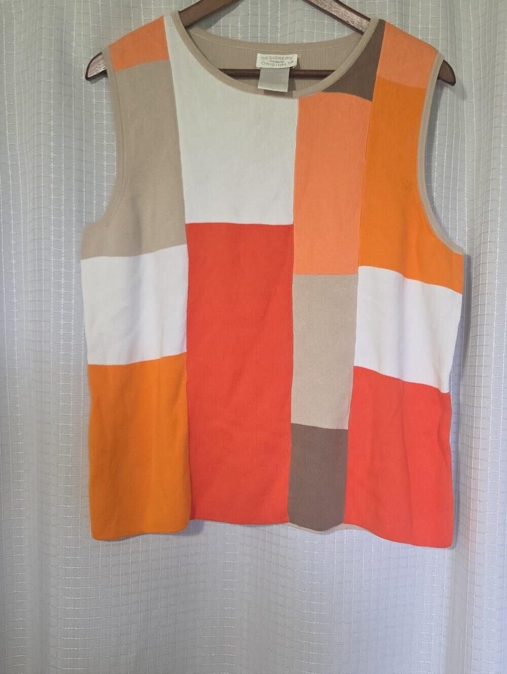 Vtg 90s Sweater Vest Colorblock Cotton Knit Sleeveless Top Women 1X  Summer Prep